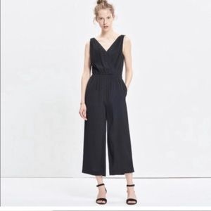 Madewell Black Starnight V Neck Wide Crop Leg Jumpsuit Size XX Small